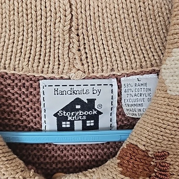 Storybook Knits Vtg 90's Dog Cardigan Sweater with Pupoy Bone Buttons Sz L EUC - Picture 5 of 11